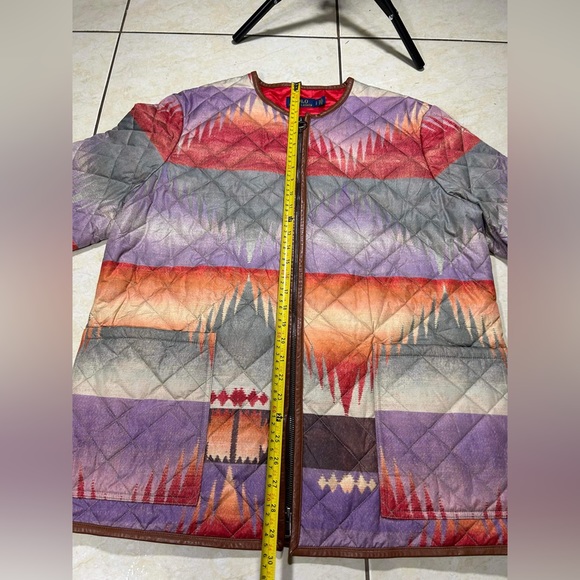 DAMAGE Polo Ralph Lauren Quilted Leather Trim Southwest Aztec Multi Color Jacket - Picture 4 of 12